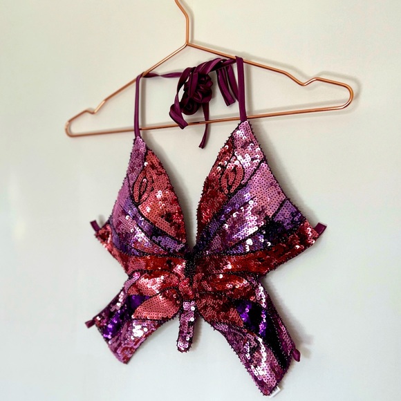 Sequin Butterfly Top Y2K in Purple/Rose Gold- Padded - One Size- NEW - Picture 3 of 5